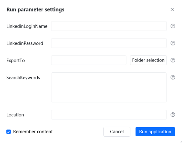 input required parameters