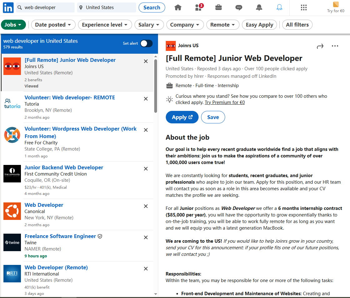 linkedin job list