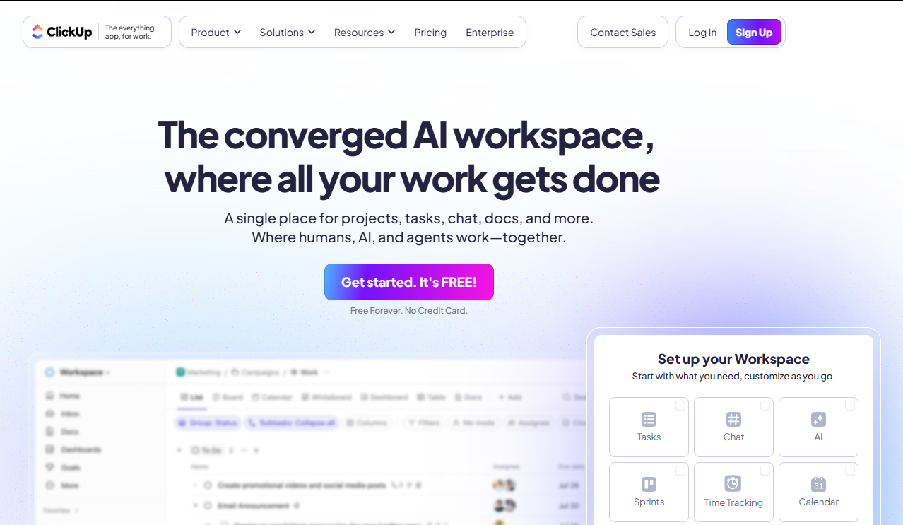 clickup homepage
