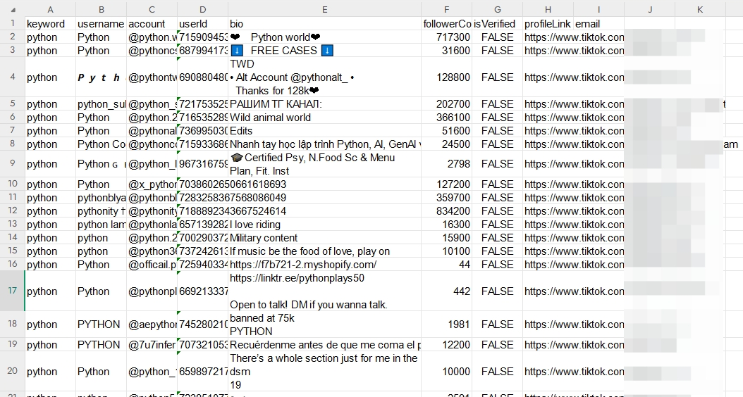 tiktok email finder data