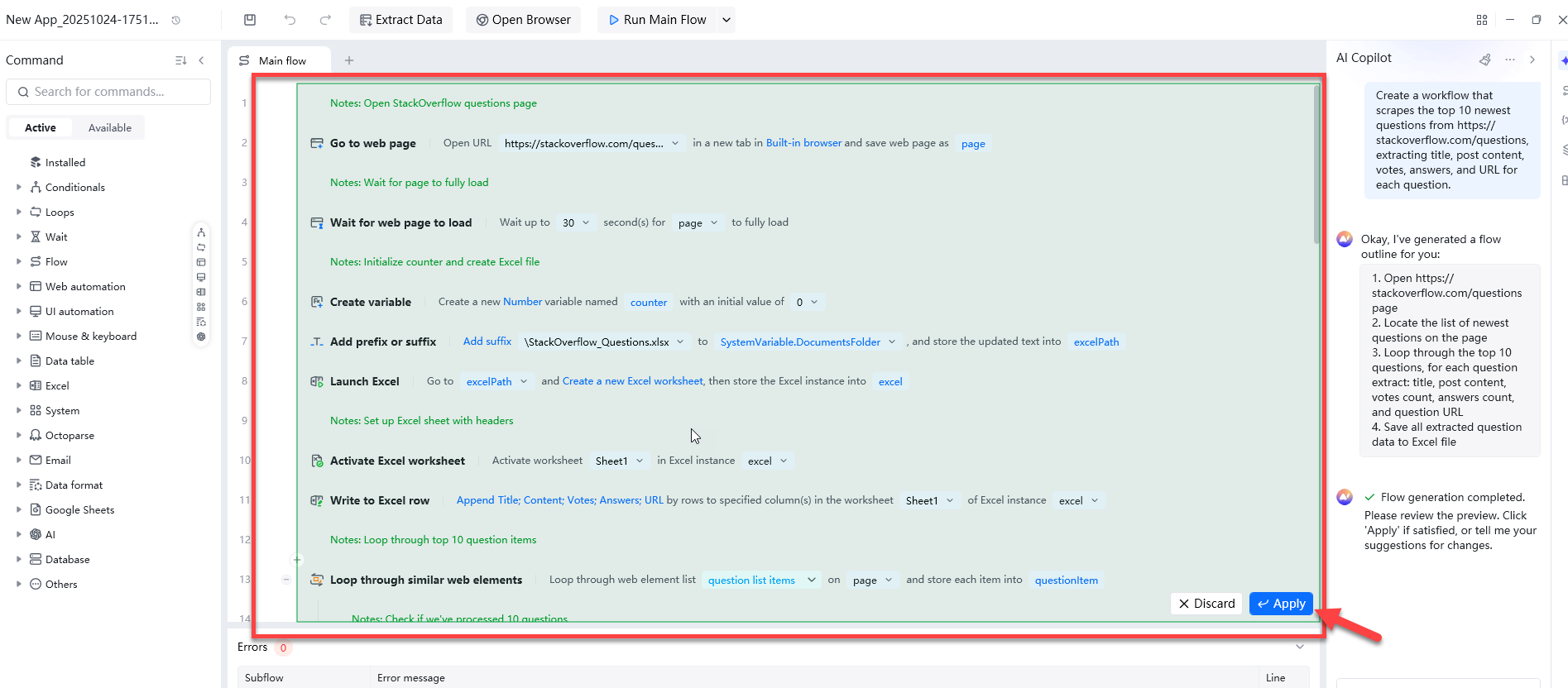 octoparse ai copilot workflow apply